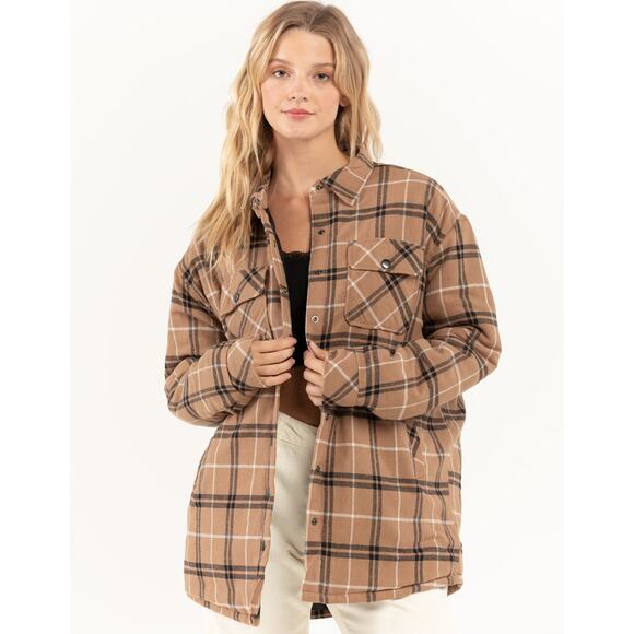 Fivestar General Flannel Jacket Shacket Women XS Plaid BROWN Retro Cozy Winter - Picture 14 of 14